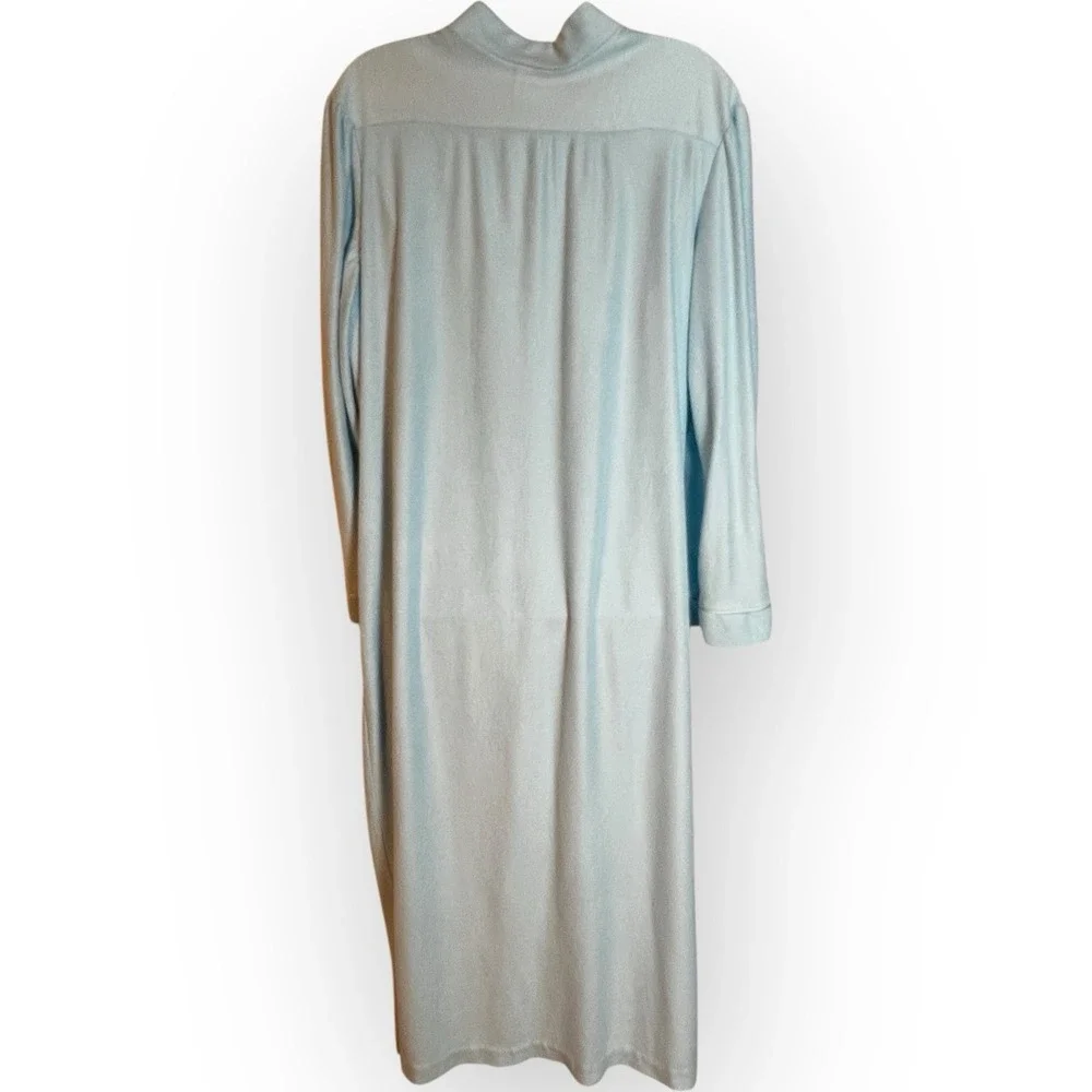 Vtg It's A Charm Sz X Blue Housecoat Snap Front Robe Embroidered Pockets Brushed